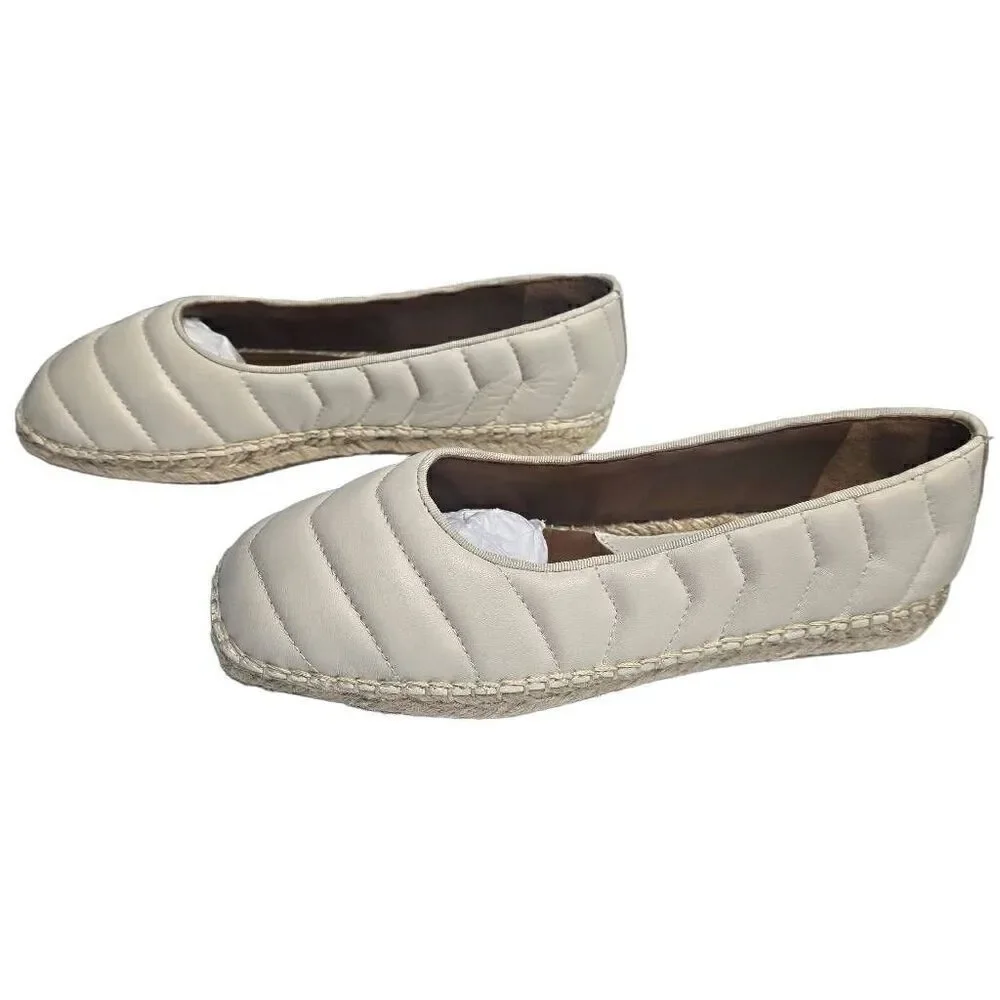 Franco Sarto Kiya Leather Quilted Square Toe Espadrilles Loafer Cream Sz 8.5